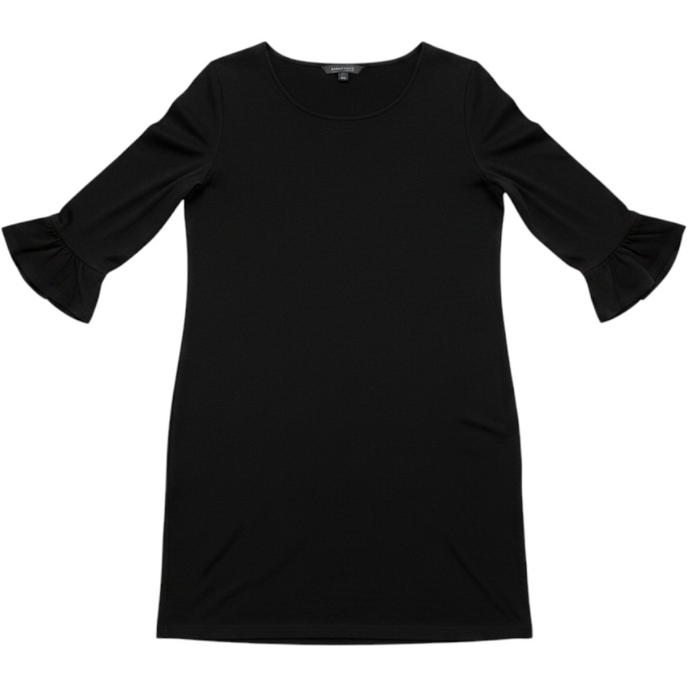 100% Cotton Vintage Dress Women XL Black Ruffle Sleeve Tunic Chadwicks of Boston